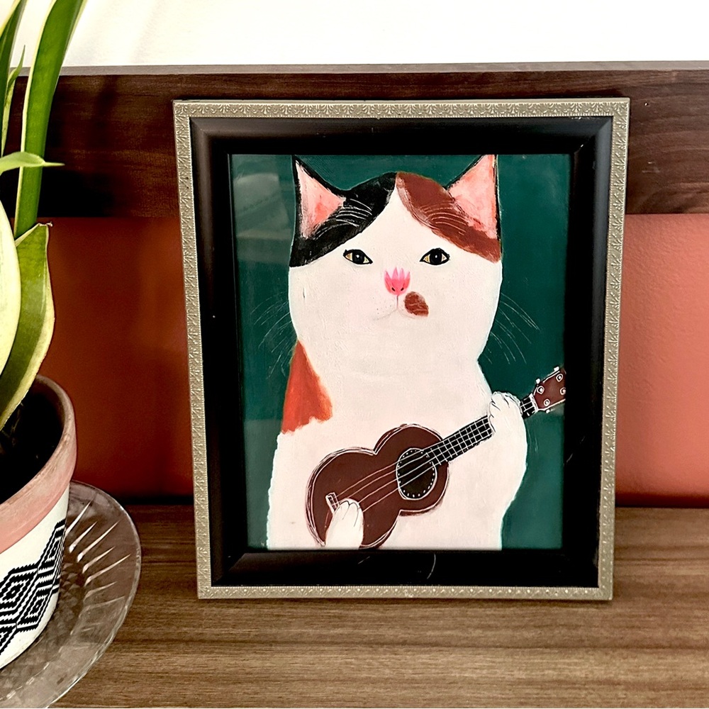 Guitar Playing Cat Canvas Art Print Music Kitty Framed Wall Art Wall Hanging Art